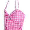 image:imageFloerns Girls Gingham Print Ruched Cut Out Knot Front One Piece SwimsuitHot Pink