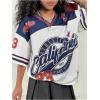 image:imageFloerns Girls Jersey Shirt Printed Oversized Short Sleeve Mesh Tee Shirts V Neck Sport Jersey ShirtsBlue and White