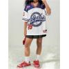 image:imageFloerns Girls Jersey Shirt Printed Oversized Short Sleeve Mesh Tee Shirts V Neck Sport Jersey ShirtsBlue and White