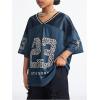 image:imageFloerns Girls Jersey Shirt Printed Oversized Short Sleeve Mesh Tee Shirts V Neck Sport Jersey ShirtsDark Blue