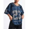 image:imageFloerns Girls Jersey Shirt Printed Oversized Short Sleeve Mesh Tee Shirts V Neck Sport Jersey ShirtsDark Blue