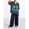 image:imageFloerns Girls Jersey Shirt Printed Oversized Short Sleeve Mesh Tee Shirts V Neck Sport Jersey ShirtsDark Blue