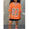 image:imageFloerns Girls Jersey Shirt Printed Oversized Short Sleeve Mesh Tee Shirts V Neck Sport Jersey ShirtsOrange