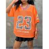 image:imageFloerns Girls Jersey Shirt Printed Oversized Short Sleeve Mesh Tee Shirts V Neck Sport Jersey ShirtsOrange