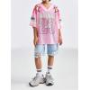 image:imageFloerns Girls Jersey Shirt Printed Oversized Short Sleeve Mesh Tee Shirts V Neck Sport Jersey ShirtsPink