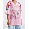 image:imageFloerns Girls Jersey Shirt Printed Oversized Short Sleeve Mesh Tee Shirts V Neck Sport Jersey ShirtsPink