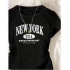 image:imageFloerns Girls Letter Crew Neck T Shirt Ruched Short Sleeve Fitted Summer Tee TopsBlack Letter
