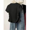 image:imageFloerns Girls Letter Crew Neck T Shirt Ruched Short Sleeve Fitted Summer Tee TopsBlack Letter