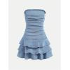 image:imageFloerns Girls Ruched Strapless Tube Top Bowknot Denim Dress Cute Tiered DressLight Wash