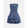 image:imageFloerns Girls Ruched Strapless Tube Top Bowknot Denim Dress Cute Tiered DressMedium Wash