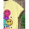 image:imageFloerns Girls Smiling Face Graphic Crew Neck T Shirt Short Sleeve Casual Cute Tee TopYellow