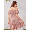 image:imageFloerns Girls Summer Boho Floral Dress Puff Short Sleeve Cold Shoulder Ruffle Hem A Line DressPink