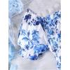 image:imageFloerns Girls Summer Floral Bow Front Puff Sleeve Dress Shirred Tiered Ruffle Hem A Line Long DressBlue