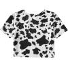 image:imageFloerns Girls Summer Print Short Sleeve Round Neck Crop Tops Tee ShirtsBlack White Cow