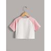 image:imageFloerns Girls Summer Print Short Sleeve Round Neck Crop Tops Tee ShirtsWhite and Pink