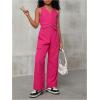 image:imageFloerns Girls Summer Two Piece Sets Button Up Waistcoat Vests Cargo Pants Clothing SetsHot Pink