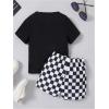 image:imageFloerns Toddler Boys 2 Piece Graphic Print Crewneck Tee Shirt and Track Shorts SetBlack Plaid