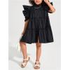 image:imageFloerns Toddler Girls Layered Hem Frill Puff Short Sleeve High Waist Tunic DressBlack