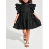 image:imageFloerns Toddler Girls Layered Hem Frill Puff Short Sleeve High Waist Tunic DressBlack