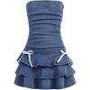 image:imageFloerns Girls Ruched Strapless Tube Top Bowknot Denim Dress Cute Tiered DressMedium Wash