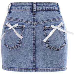 image:imageFloerns Girls Cute Bow Denim Skirt Y2k Straight Pencil Jean Mini SkirtMedium Wash