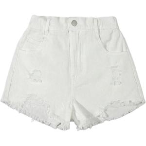 image:imageFloerns Girls Ripped Raw Hem Elastic Waist Straight Leg Denim Shorts with PocketsWhite