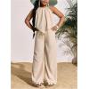 image:imageFloerns Girls 2 Piece Summer Outfits Hanky Hem Halter Top amp Wide Leg Long Pants SetKhaki