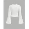 image:imageFloerns Girls Cute Bow Print Flare T Shirts Bell Sleeve Crew Neck Kids Tee TopsWhite