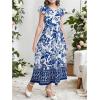 image:imageFloerns Girls Floral Print Flounce Sleeve A Line Dress Vacation Long DressesBlue