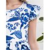 image:imageFloerns Girls Floral Print Flounce Sleeve A Line Dress Vacation Long DressesBlue