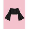 image:imageFloerns Girls Off The Shoulder Flounce Long Sleeve Ruched Blouse Crop TopsBlack
