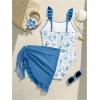 image:imageFloerns Girls One Piece Swimsuit Cute Bow Striped Print Bating Suit with Beach Cover Up SkirtDark Blue