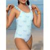 image:imageFloerns Girls One Piece Swimsuit Cute Bow Striped Print Bating Suit with Beach Cover Up SkirtLight Blue