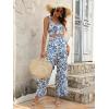 image:imageFloerns Womens 2 Piece Summer Outfit Floral Print Knot Shoulder Zip Back Crop Cami Top and Maxi Pants SetBlue White Flower