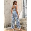 image:imageFloerns Womens 2 Piece Summer Outfit Floral Print Knot Shoulder Zip Back Crop Cami Top and Maxi Pants SetBlue White Flower