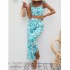 image:imageFloerns Womens 2 Piece Summer Outfit Floral Print Knot Shoulder Zip Back Crop Cami Top and Maxi Pants SetMint Blue and White