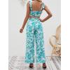 image:imageFloerns Womens 2 Piece Summer Outfit Floral Print Knot Shoulder Zip Back Crop Cami Top and Maxi Pants SetMint Blue and White