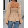 image:imageFloerns Womens Bishop Long Sleeve Ruched Square Neck Ruffle Hem Peplum Blouse TopKhaki