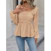 image:imageFloerns Womens Bishop Long Sleeve Ruched Square Neck Ruffle Hem Peplum Blouse TopKhaki
