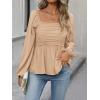 image:imageFloerns Womens Bishop Long Sleeve Ruched Square Neck Ruffle Hem Peplum Blouse TopKhaki