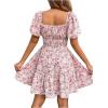 image:imageFloerns Womens Boho Square Neck Puff Short Sleeve Self Tie Front A Line DressA Pink