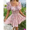 image:imageFloerns Womens Boho Square Neck Puff Short Sleeve Self Tie Front A Line DressA Pink