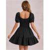 image:imageFloerns Womens Boho Square Neck Puff Short Sleeve Self Tie Front A Line DressBlack