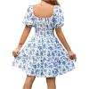 image:imageFloerns Womens Boho Square Neck Puff Short Sleeve Self Tie Front A Line DressBlue