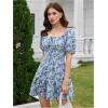 image:imageFloerns Womens Boho Square Neck Puff Short Sleeve Self Tie Front A Line DressBlue Floral