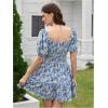 image:imageFloerns Womens Boho Square Neck Puff Short Sleeve Self Tie Front A Line DressBlue Floral
