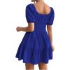image:imageFloerns Womens Boho Square Neck Puff Short Sleeve Self Tie Front A Line DressDeep Blue