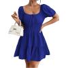 image:imageFloerns Womens Boho Square Neck Puff Short Sleeve Self Tie Front A Line DressDeep Blue