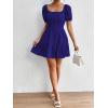 image:imageFloerns Womens Boho Square Neck Puff Short Sleeve Self Tie Front A Line DressDeep Blue