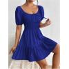 image:imageFloerns Womens Boho Square Neck Puff Short Sleeve Self Tie Front A Line DressDeep Blue